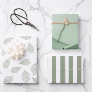 Create Your Own Sage Green White Striped Pattern Wrapping Paper Sheet