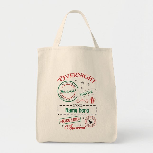 Create Your Own Santa Overnight Express Gift Sack Tote Bag (Front)