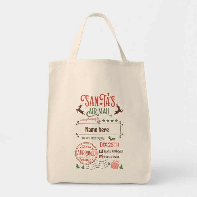 Create Your Own Santa's Air Mail Gift Sack Tote Bag (Front)