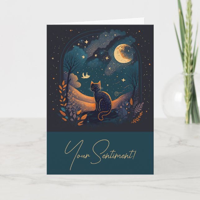 Create Your Own Scenic Mystical Black Cat Holiday Card (Front)