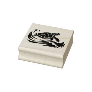 Create Your Own Sea Turtle Riding Ocean Waves Rubber Stamp