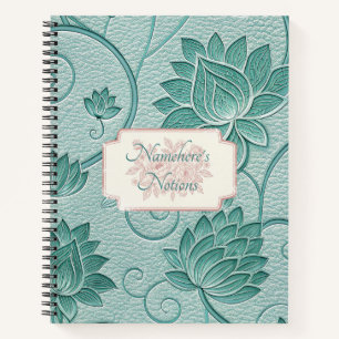 Create Your Own Seafoam Green Lotus Vintage Floral Notebook