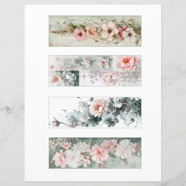 Create Your Own Set of 4 Pink Floral Bookmarks (Front)