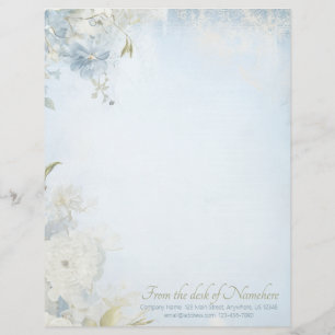 Create Your Own Shabby Chic Blue White Blossoms Custom Letterhead