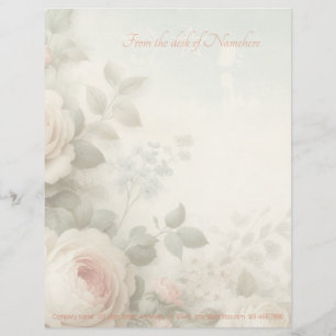 Create Your Own Shabby Chic Cabbage Roses Floral Custom Letterhead