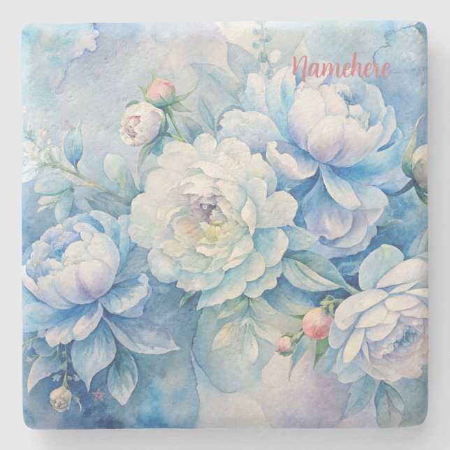 Create Your Own Shabby Chic Cabbage Roses Floral Stone Coaster (Front)