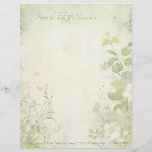 Create Your Own Shabby Chic Floral Butterfly Green Custom Letterhead