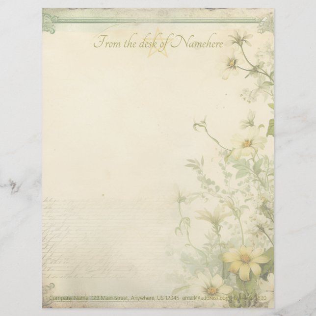 Create Your Own Shabby Chic Gerbera Daisies Green Custom Letterhead (Front)