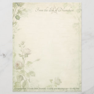Create Your Own Shabby Chic Pink Rosebuds Green Custom Letterhead