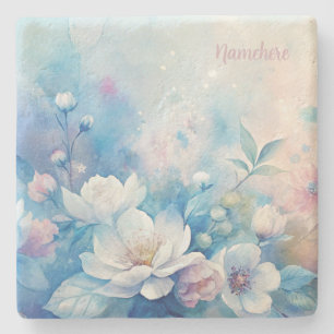 Create Your Own Shabby Chic Pink White Tea Roses Stone Coaster