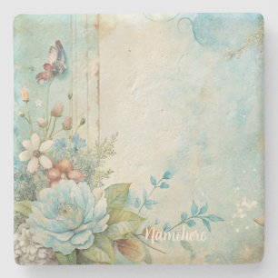 Create Your Own Shabby Chic Romantic Blue Peony Stone Coaster