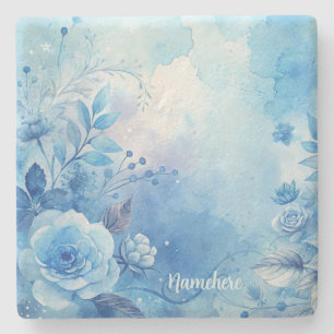 Create Your Own Shabby Chic Romantic Blue Roses Stone Coaster