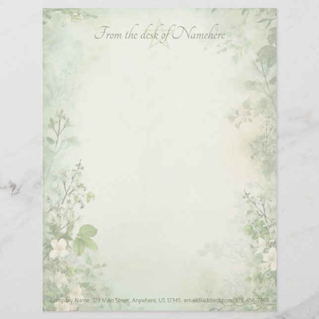 Create Your Own Shabby Chic Spring Flowers Green Custom Letterhead (Front)