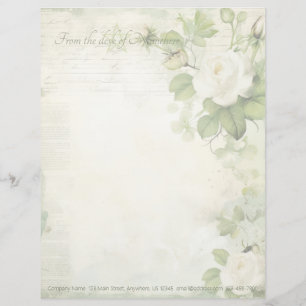 Create Your Own Shabby Chic White Roses Green Custom Letterhead