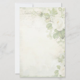 Create Your Own Shabby Chic White Roses Green Stationery
