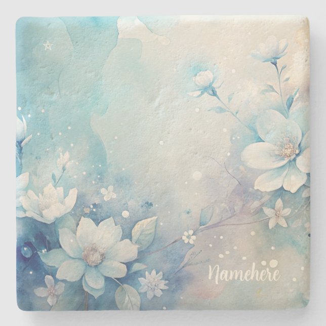 Create Your Own Shabby Chic White Tea Roses Stone Coaster (Front)
