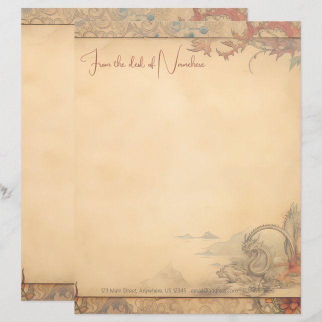 Create Your Own Silver Sea Wyrm Mediaeval Custom Letterhead (Front/Back)