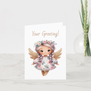 Create Your Own Silvery Floral Christmas Angel Holiday Card