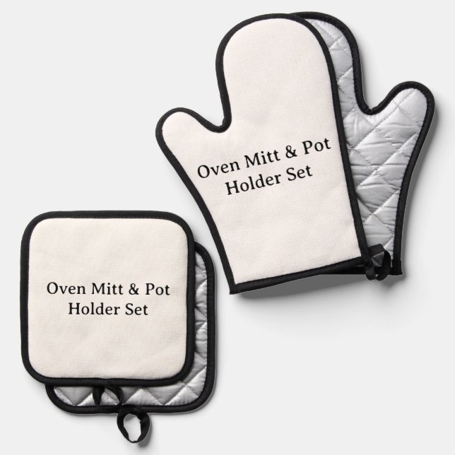 Create Your Own Simple Custom Silver Quilted Oven Mitt & Pot Holder Set (Front/Back)