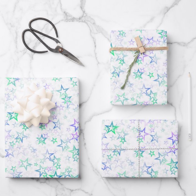 Create Your Own Simple Faded Stars Pattern Wrapping Paper Sheet (Front)