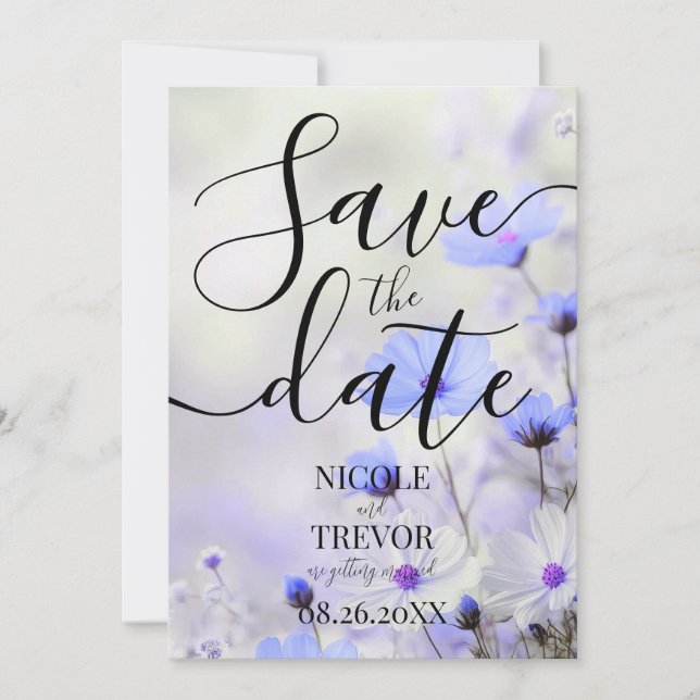 Create Your Own Simple Indigo Flowers Wedding Save The Date (Front)