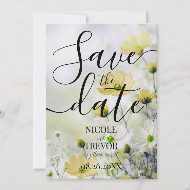 Create Your Own Simple Yellow Flowers Wedding Save The Date (Front)
