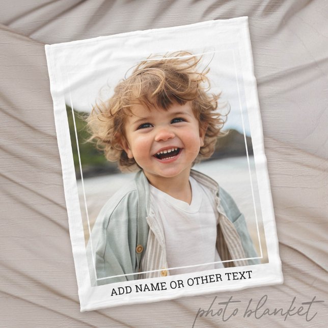 Create Your Own Single Photo Gallery white border Fleece Blanket (Custom Photo Blanket)