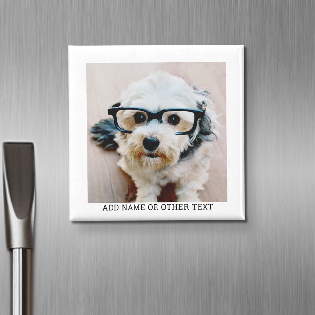 Create Your Own Single Photo Gallery white border Magnet (Personalized fridge magnet with photos and custom text)