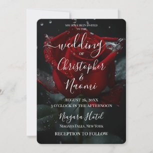 Create Your Own Single Red Rose & Water Closeup Invitation