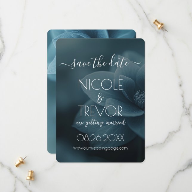 Create Your Own - Soft Blue Flower Closeup Save The Date (Front/Back In Situ)