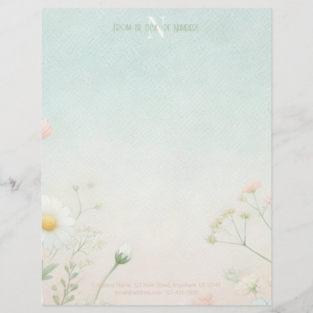 Create Your Own Soft Daisies Pink Flowers Custom Letterhead (Front)