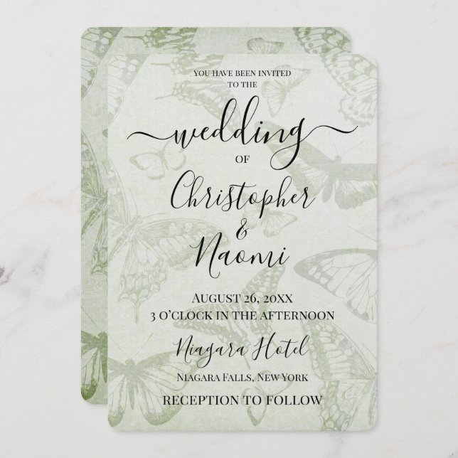 Create Your Own Soft Vintage Butterfly Paper Invitation (Front/Back)