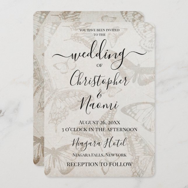 Create Your Own Soft Vintage Butterfly Paper Invitation (Front/Back)