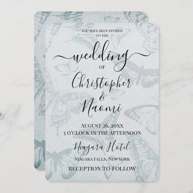 Create Your Own Soft Vintage Butterfly Paper Invitation (Front/Back)