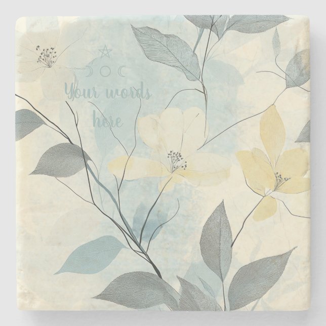 Create Your Own Soft Yellow Flowers Minimalist Stone Coaster (Front)