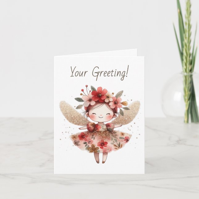 Create Your Own Sparkling Roses Angel Holiday Card (Front)
