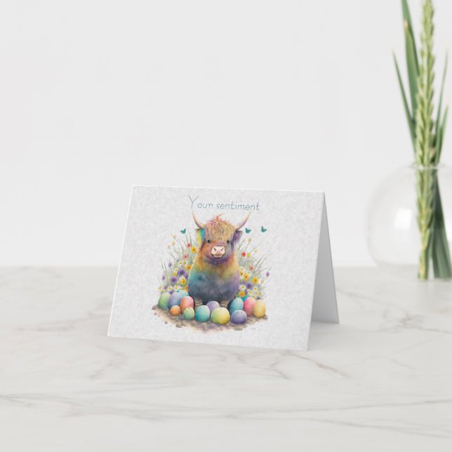 Create Your Own Spring Highland Bull & Wildflowers Card (Front)