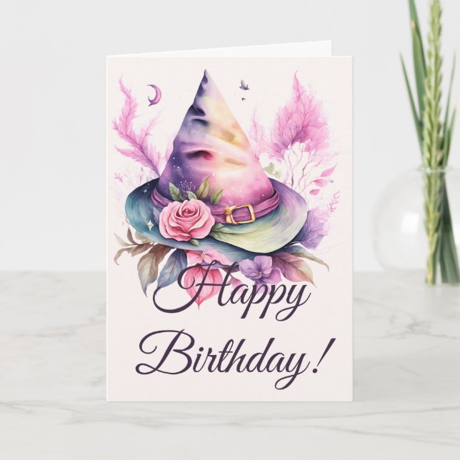 Create Your Own Spring Rainbow Witch Hat Rose Holiday Card (Front)
