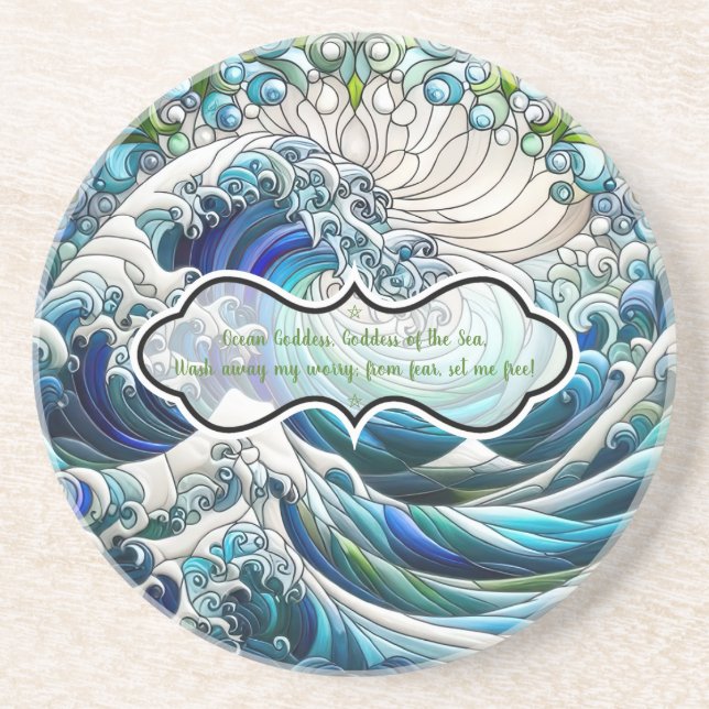 Create Your Own Stained Glass Bubbly Ocean Waves Coaster (Front)
