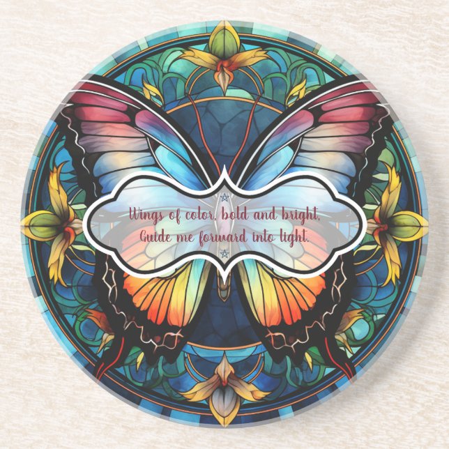 Create Your Own Stained Glass Colourful Butterfly Coaster (Front)