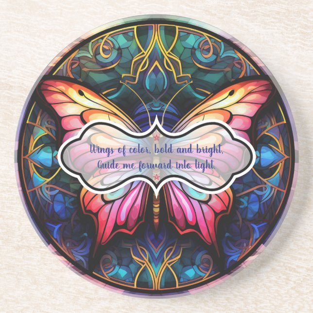 Create Your Own Stained Glass Fuschia Butterfly Coaster (Front)