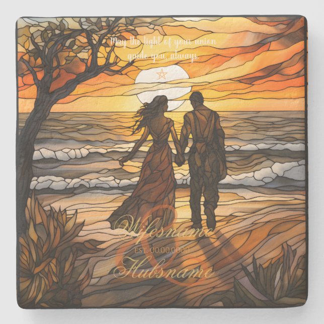 Create Your Own Stained Glass Handfasted Couple Stone Coaster (Front)