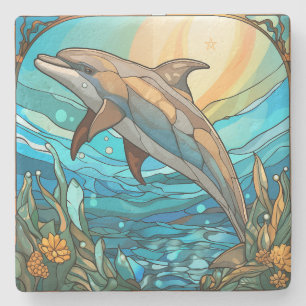 Create Your Own Stained Glass Leaping Dolphin Stone Coaster