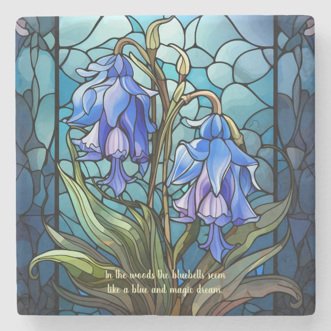 Create Your Own Stained Glass Meadow Bluebells Stone Coaster (Front)