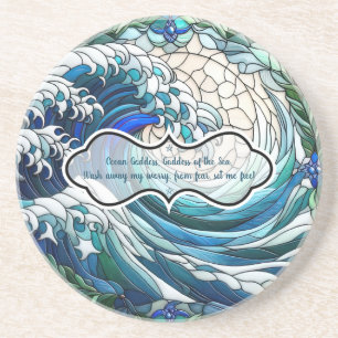 Create Your Own Stained Glass Moonlit Curled Waves Coaster