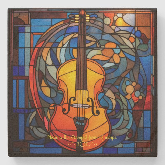 Create Your Own Stained Glass Mystical Violin Stone Coaster (Front)