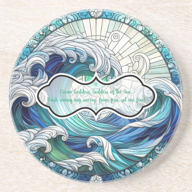 Create Your Own Stained Glass Radiant Ocean Waves Coaster (Front)