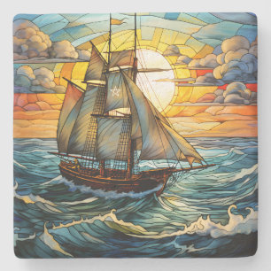Create Your Own Stained Glass Sailing Tall Ship Stone Coaster