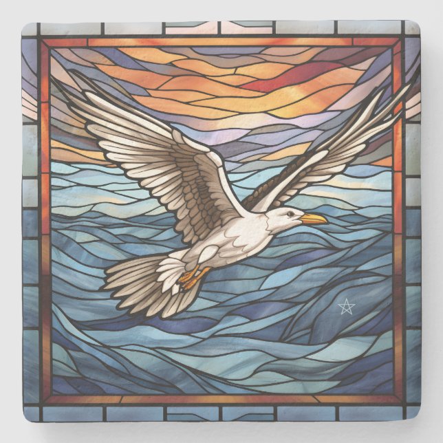 Create Your Own Stained Glass Seagull Ocean Stone Coaster (Front)