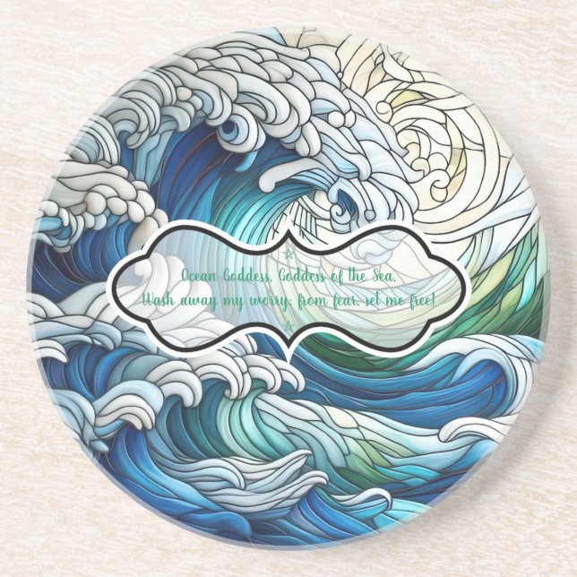 Create Your Own Stained Glass Wavy Ocean Sunshine Coaster (Front)